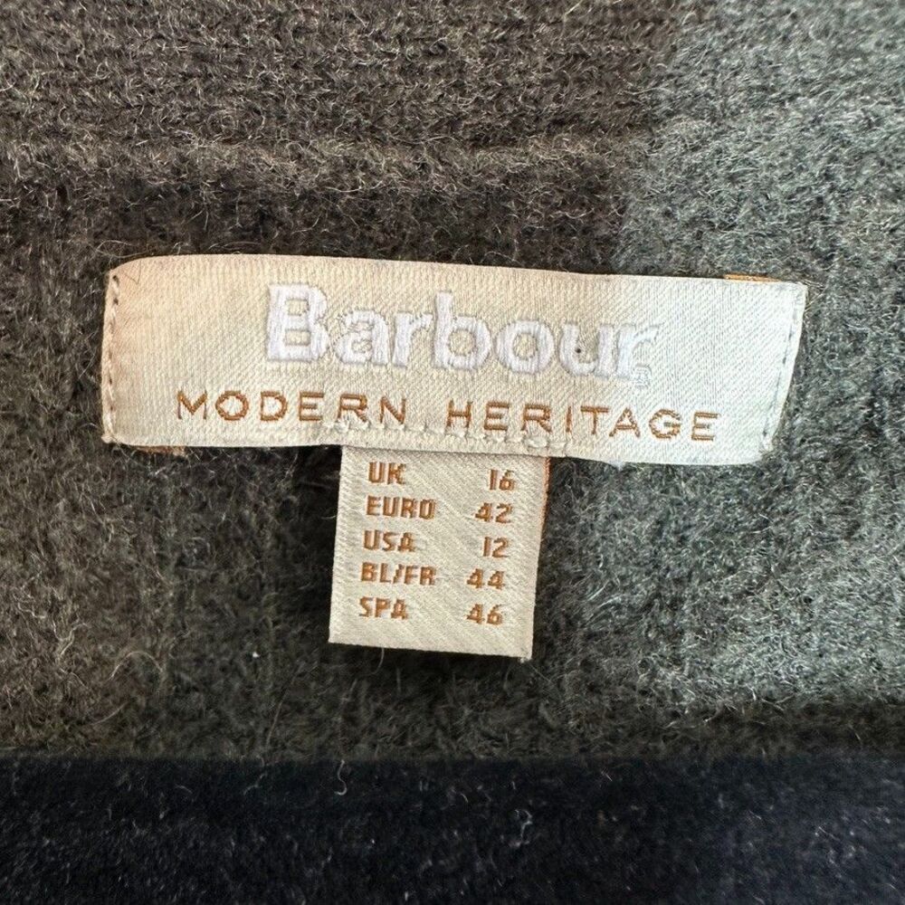 Barbour Theodore Cardigan 12 Olive Green Recycled Wool Pocket UK 16 Oversized - Picture 5 of 10